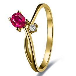 Bague en mouvement croisé - Rubis, diamant et or jaune