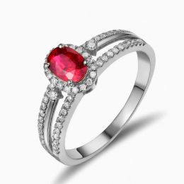 Bague fiançailles rubis or blanc. Diamants