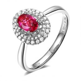 Bague de fiançailles rubis diamants et or blanc - Forme ovale