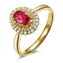 Bague de fiançailles rubis diamants et or jaune - Forme ovale