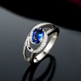 Bague de fiançailles saphir ovale 1 carat. Diamant, Or blanc