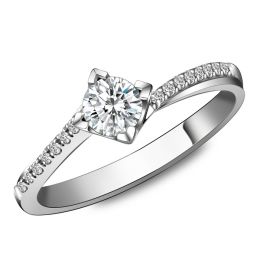 Solitaire bague liseré diamanté - Or blanc 750/1000 | Gemperles