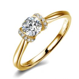 Diamants sertis - Or jaune 18 carats - Bague solitaire