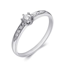 Alliance Solitaire Accompagné Diamants. Or Blanc | Gemperles