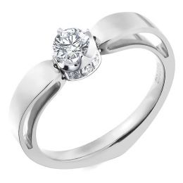 Solitaire anneau bombé - Or blanc- Couronne diamants 0.58ct | Jefferson