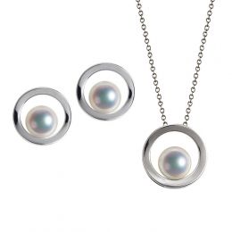 Pendentif et Boucles Himiko. Perles Akoya, Or blanc, diamants. 