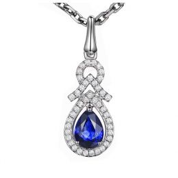 Pendentif Or blanc 18 carats - Saphir et diamants en poire