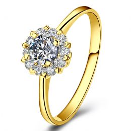 Bague or jaune solitaire - Coeur caillouté - Diamants pavés | Coeur Caillouté