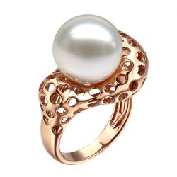 Bague Or rose perle d'Australie blanche