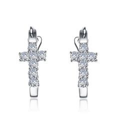 Boucles oreilles croix diamant or blanc 