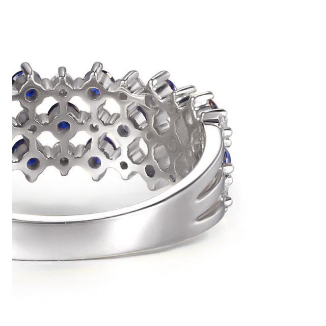 Bague damier saphir & diamant, Or blanc | San Lorenzo