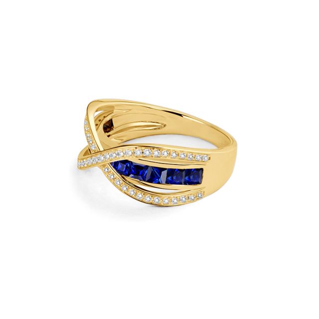 Bague sens de nos vies. Saphirs bleus, diamants et Or jaune