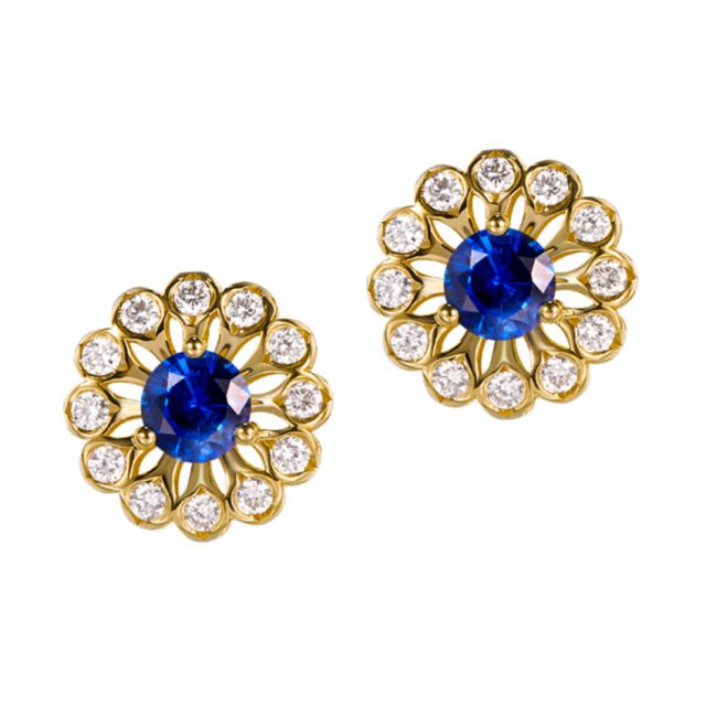 Boucle d oreille bleu de Médicis - Saphir, or jaune, diamant