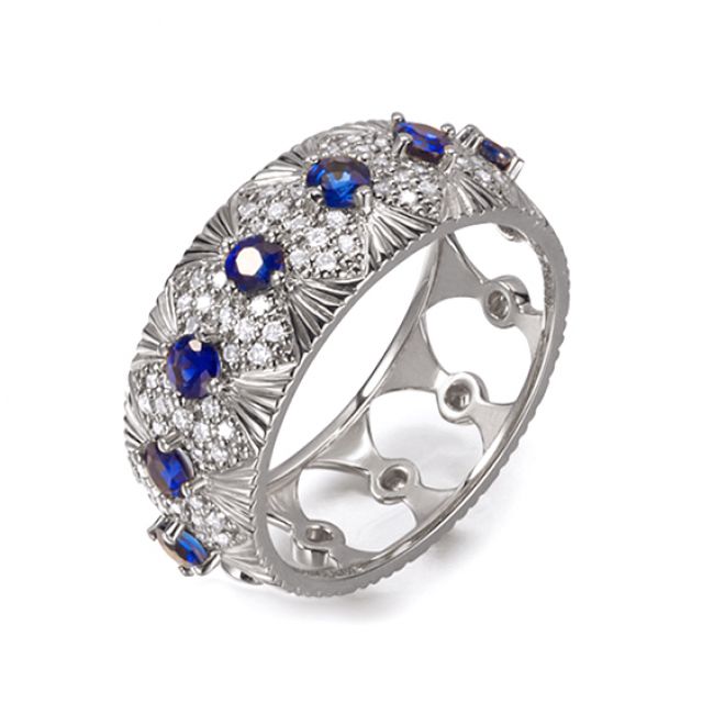 Bague Sixtine - Frivole, Rococo - Or blanc, saphir, diamant