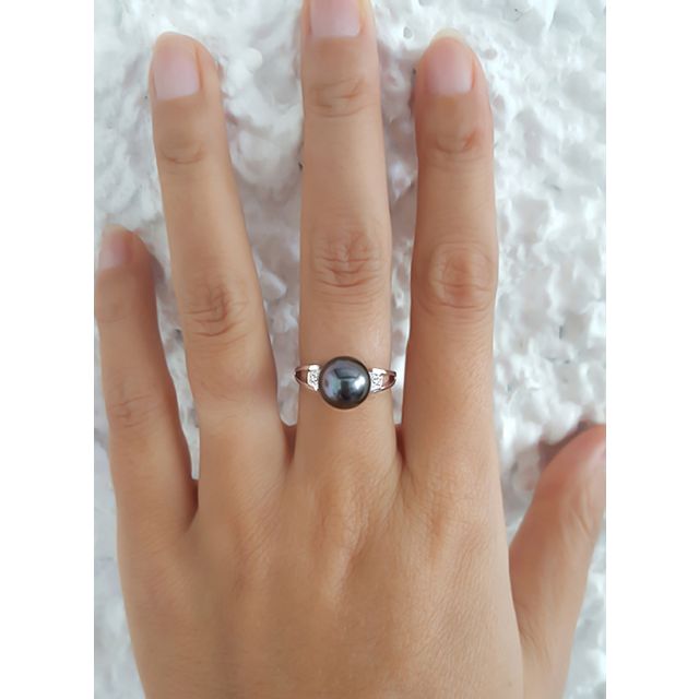 Bague Tahiti Nui - Or Blanc, Diamants & Perle de Tahiti | Gemperles