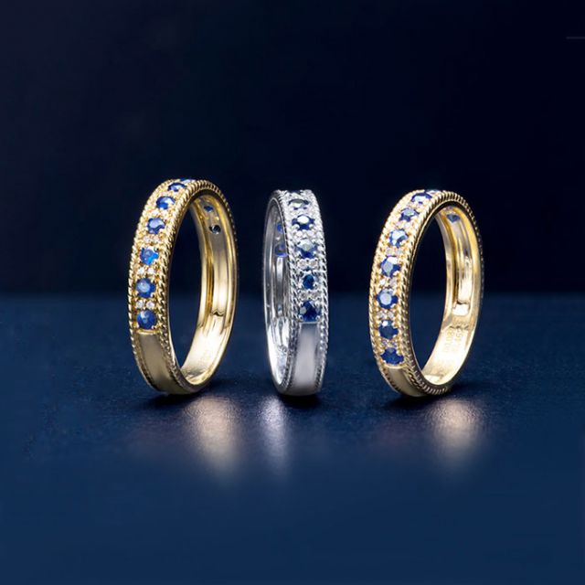 Bague saphir - Tempietto - Or blanc, diamant, saphir