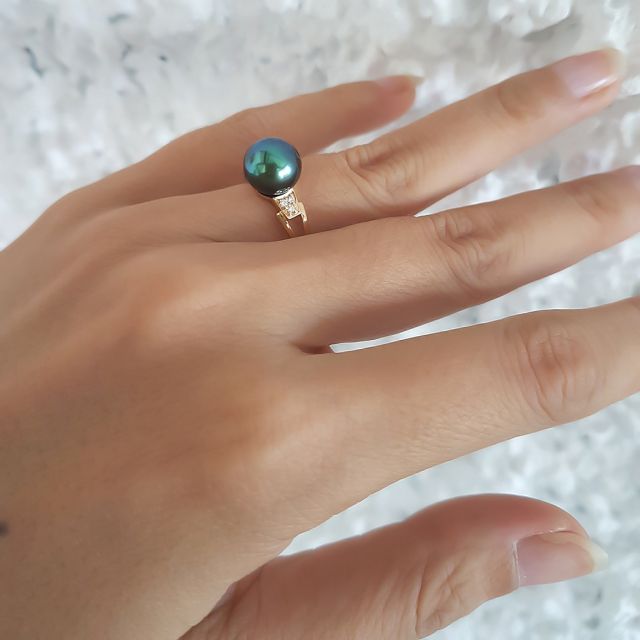 Bague Tahiti Nui - Or Jaune, Diamants & Perle de Tahiti | Gemperles