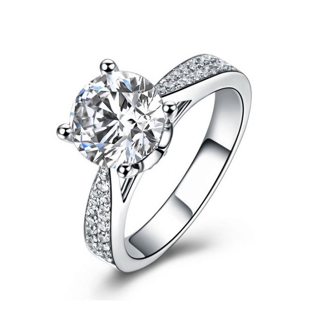 Bague de Fiancaille Lafayette - Solitaire épaulé Or Blanc, Diamant | Gemperles