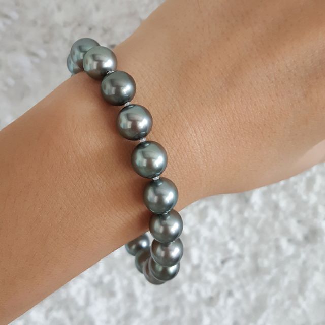 Bracelet perles de Tahiti grises - 9/10mm - Fermoir Or