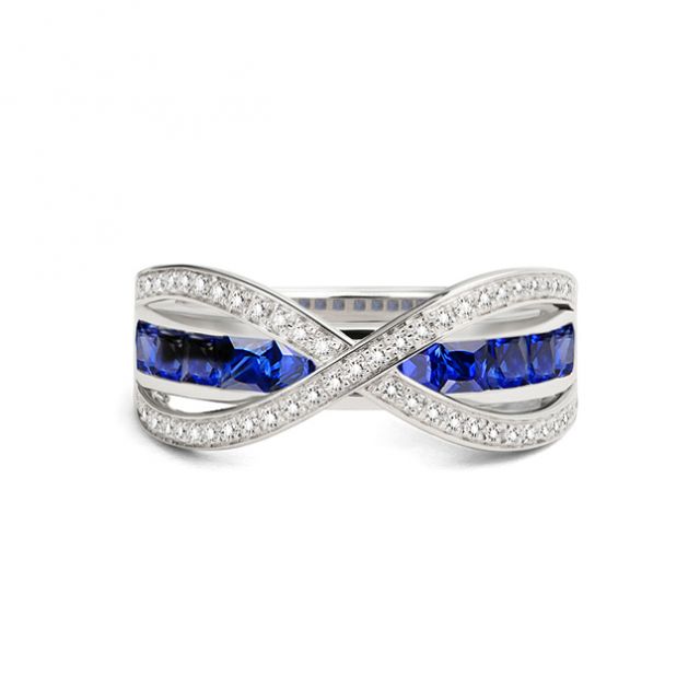 Bague sens de nos vies. Saphirs bleus, diamants et Or blanc 