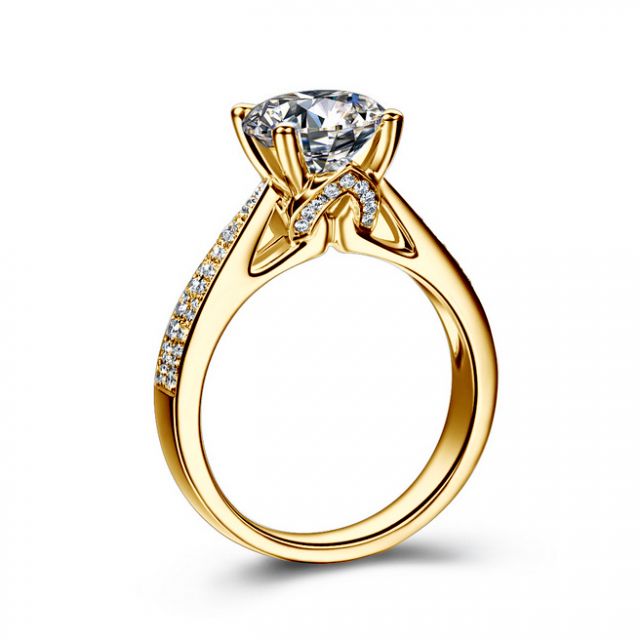 Bague de Fiancaille Lafayette - Solitaire épaulé Or Jaune, Diamant | Gemperles