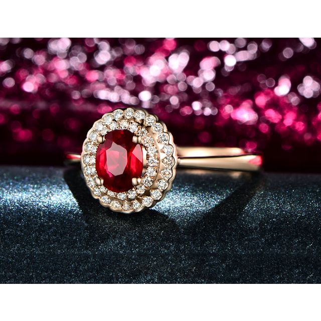 1 rubis, des diamants et de l'or rose : Bague Florali