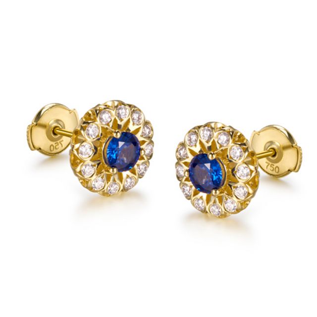 Boucle d oreille bleu de Médicis - Saphir, or jaune, diamant