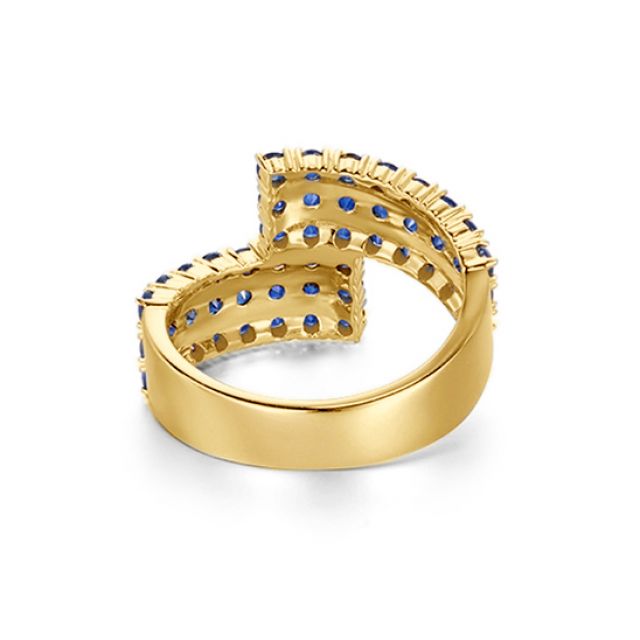 Bague contemporaine or jaune. Pavage géométrique saphir 