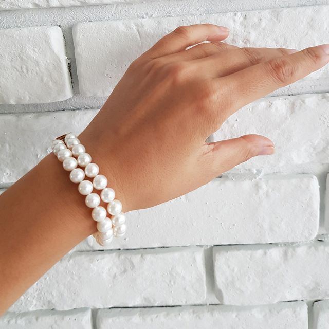 Bracelet double rang perles de culture - Perle blanche Chine - 7/7.5mm