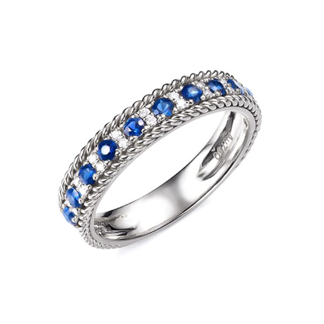 Bague saphir - Tempietto - Or blanc, diamant, saphir