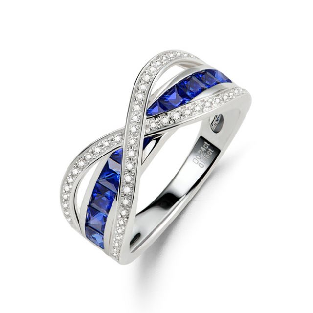 Bague sens de nos vies. Saphirs bleus, diamants et Or blanc 