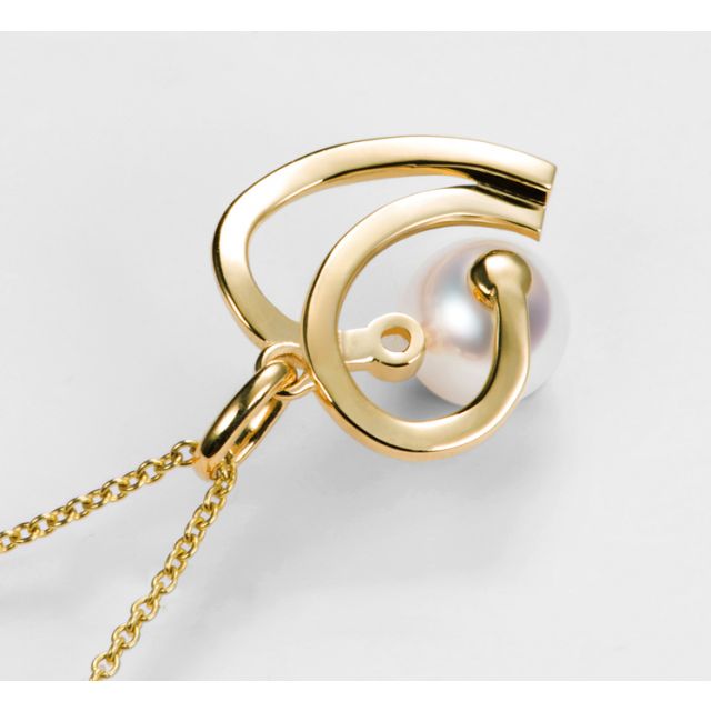 Pendentif Chiaky. Coeur moderne Or jaune. Perle Akoya, Diamant