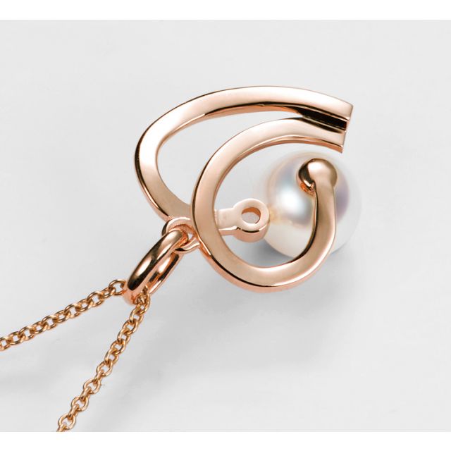 Pendentif Chiaky. Coeur moderne Or rose. Perle Akoya, Diamant