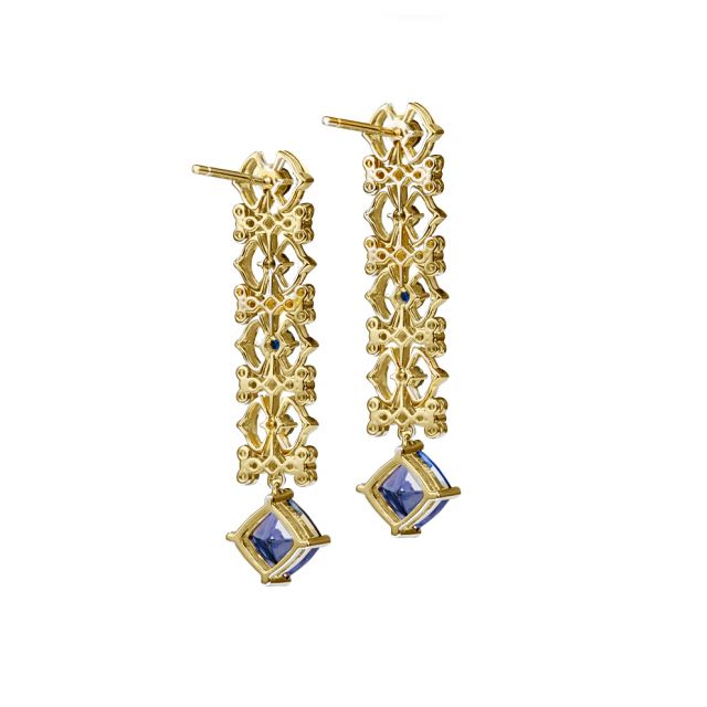 Boucle d oreille Saphir bleu, diamant - Or jaune