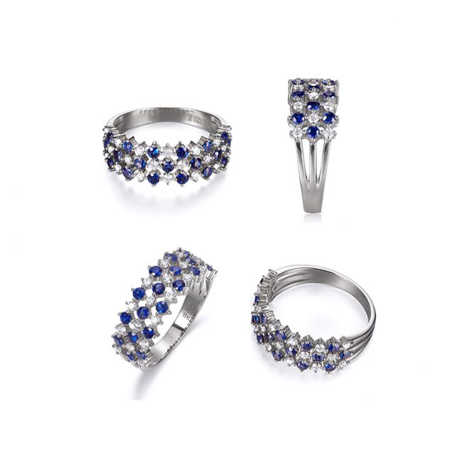 Bague damier saphir & diamant, Or blanc | San Lorenzo