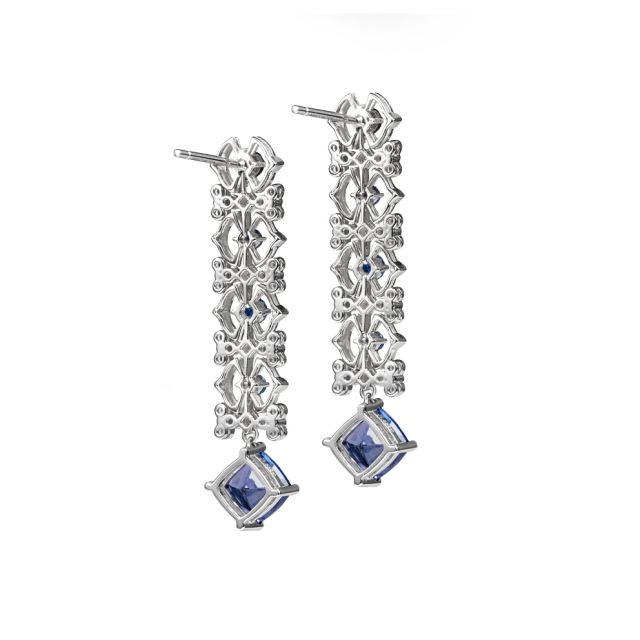 Boucle d oreille saphir bleu, diamant - Or blanc