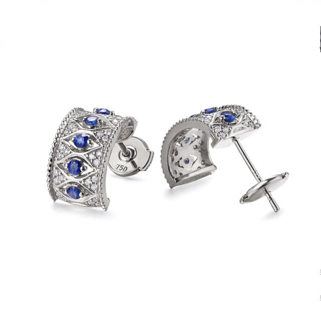 Boucles Oreilles Or blanc, saphir & diamant