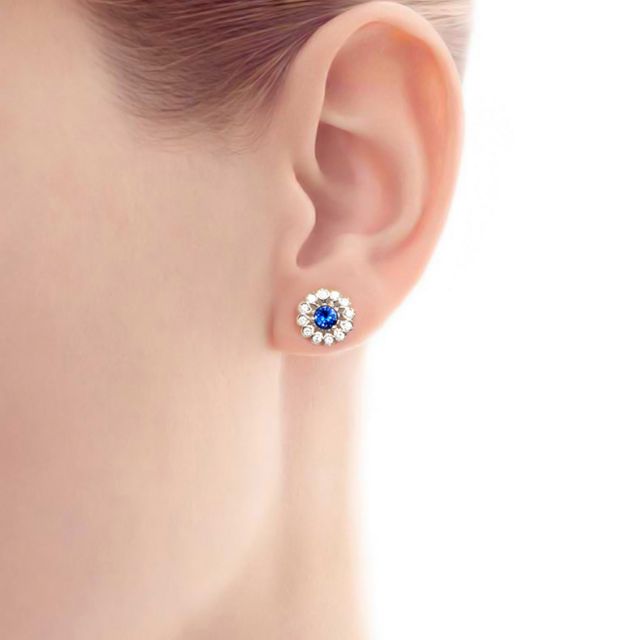 Boucle d oreille bleu de Médicis - Saphir, or blanc, diamant