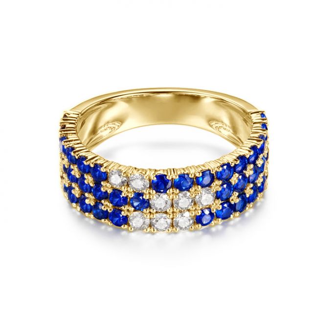 Bague blue lagoon - Pavée saphir & diamant - Or jaune