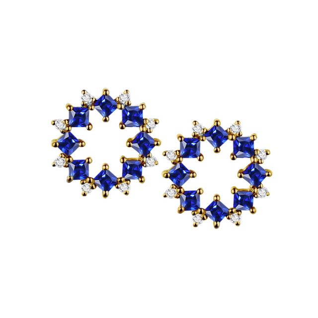 Boucle d oreille fleur de bleuet - Saphir, diamant, or jaune