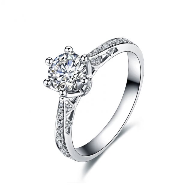 Bague de fiancailles - Diamant solitaire accompagné Or blanc - Koh-I-Noor