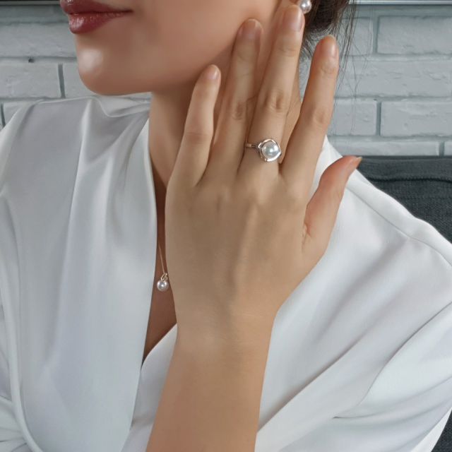 Bague perle de culture - Perle Akoya Japon - Or blanc - Coco Chanel