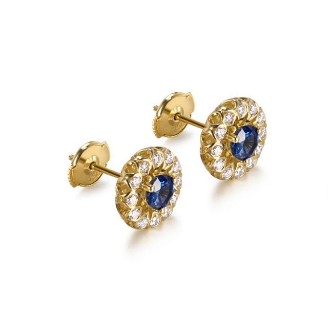 Boucle d oreille bleu de Médicis - Saphir, or jaune, diamant