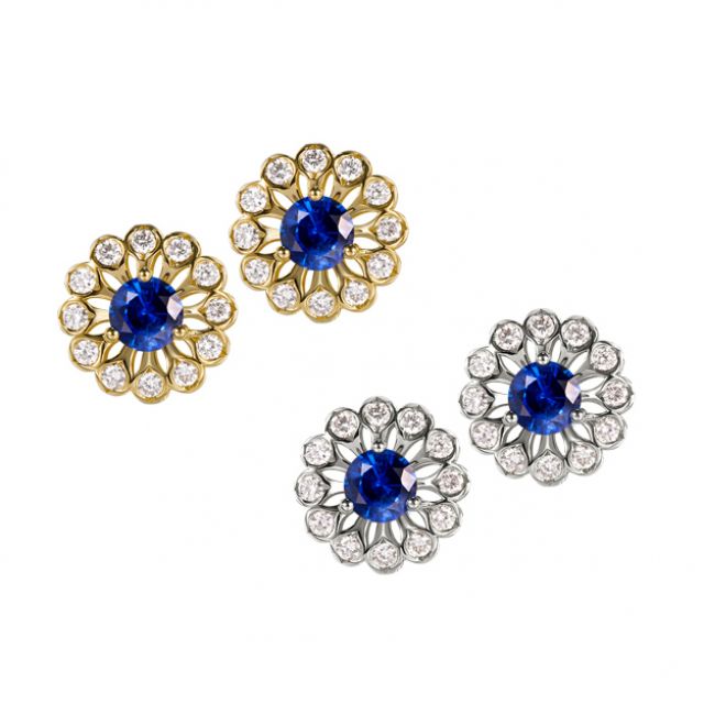 Boucle d oreille bleu de Médicis - Saphir, or blanc, diamant