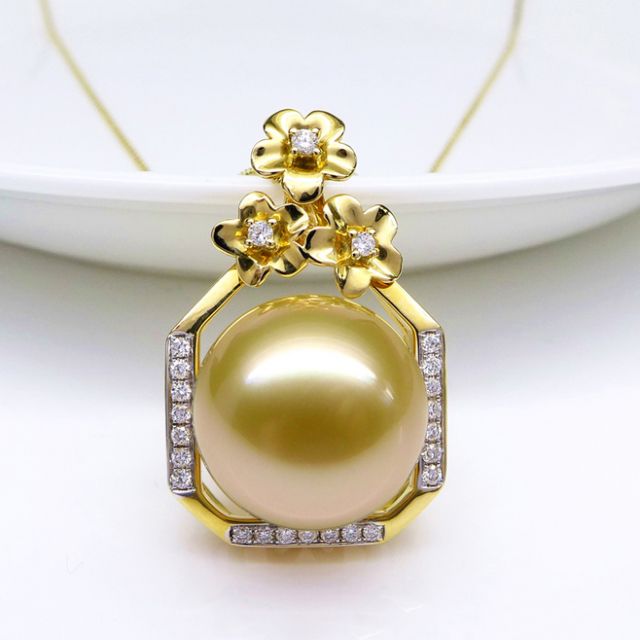 Pendentif parfum précieux -  Or jaune & diamants - Perle dorée