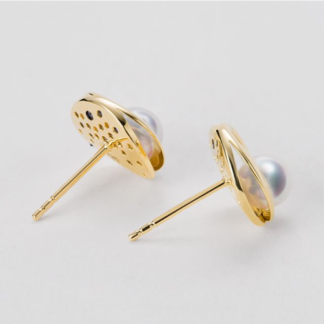 Boucle oreille perle Akoya I Constellation saphir diamant I Seiza, Or jaune