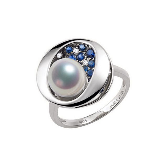 Bague Seiza Constellation I Perle Akoya, saphir, diamant I Or blanc