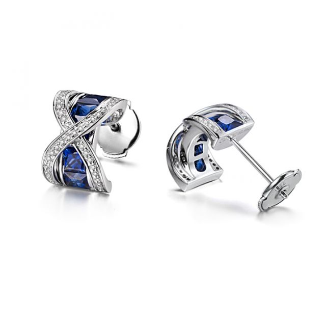 Boucles Oreilles sens de nos vies. En saphirs, diamants et Or blanc