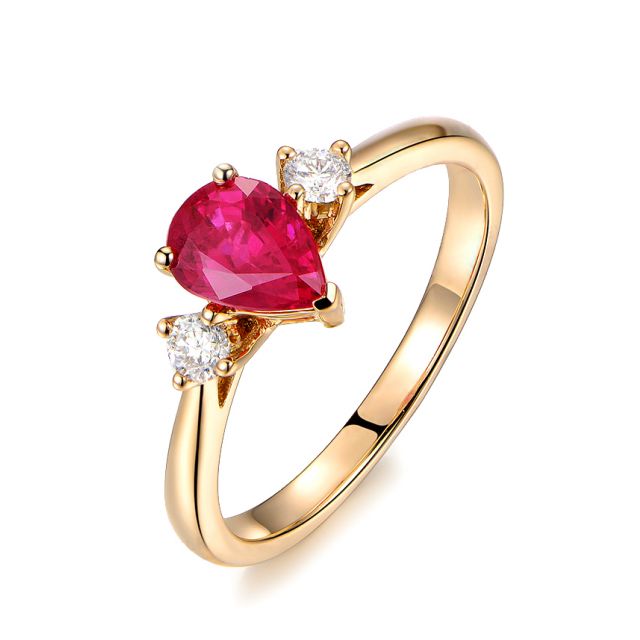 Bague Amour. Or jaune, rubis 1ct taillé en poire, diamants