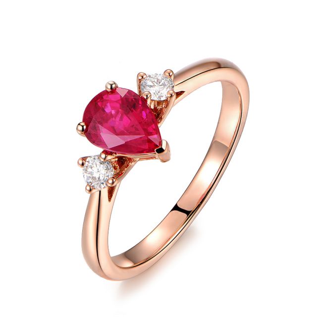 Bague Amour. Or rose, rubis 1ct taillé en poire, diamants